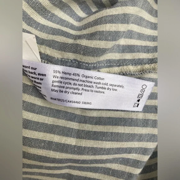 XL Eileen Fisher striped button front dress hemp/ organic cotton blue/natural - Picture 4 of 5